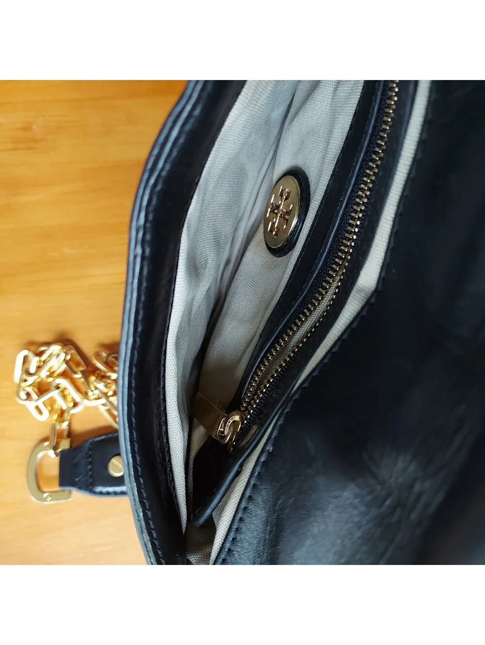 Tory Burch Reva black leather clutch bag